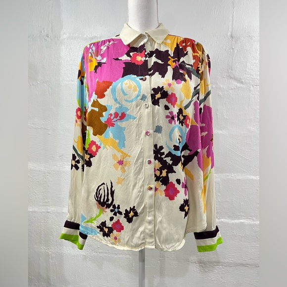 ANTHROPOLOGIE CONDITIONS APPLY BLOOMING LONG SLEEVE COLLARED BLOUSE (a133) - Picture 7 of 16